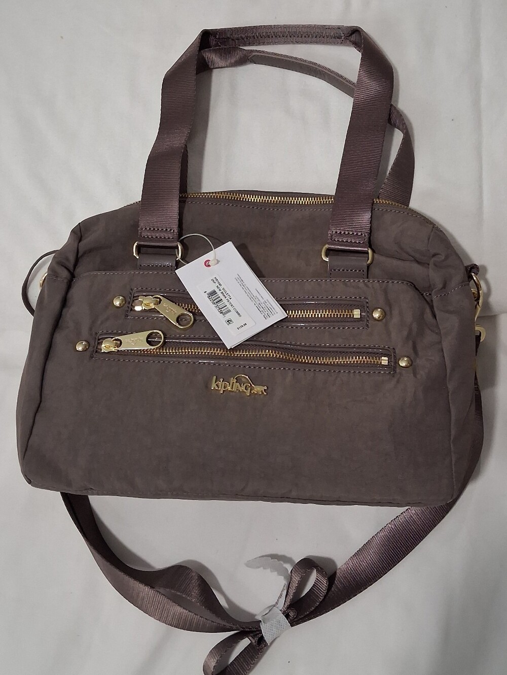 Kipling Taupe Shoulder / Crossbody Bag with Gold Trim